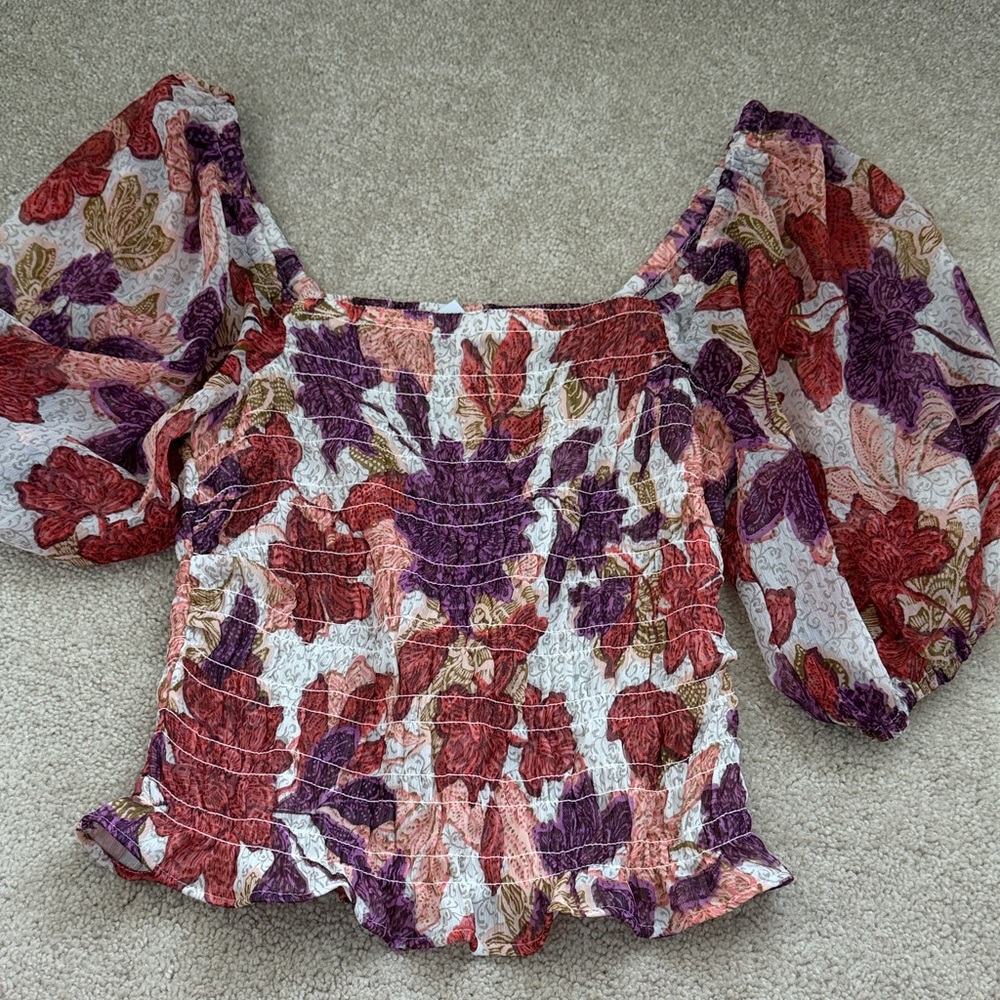 Old Navy Floral Blouse with Puff Sleeves